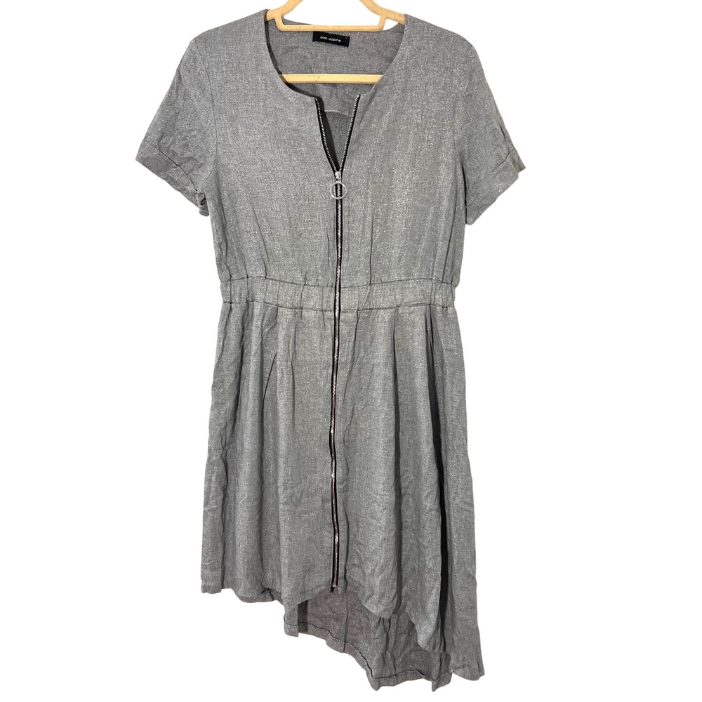 Cop Copine Dress Womens 8 Grey‎ Metallic Zip Front Asymmetrical Hem Grunge